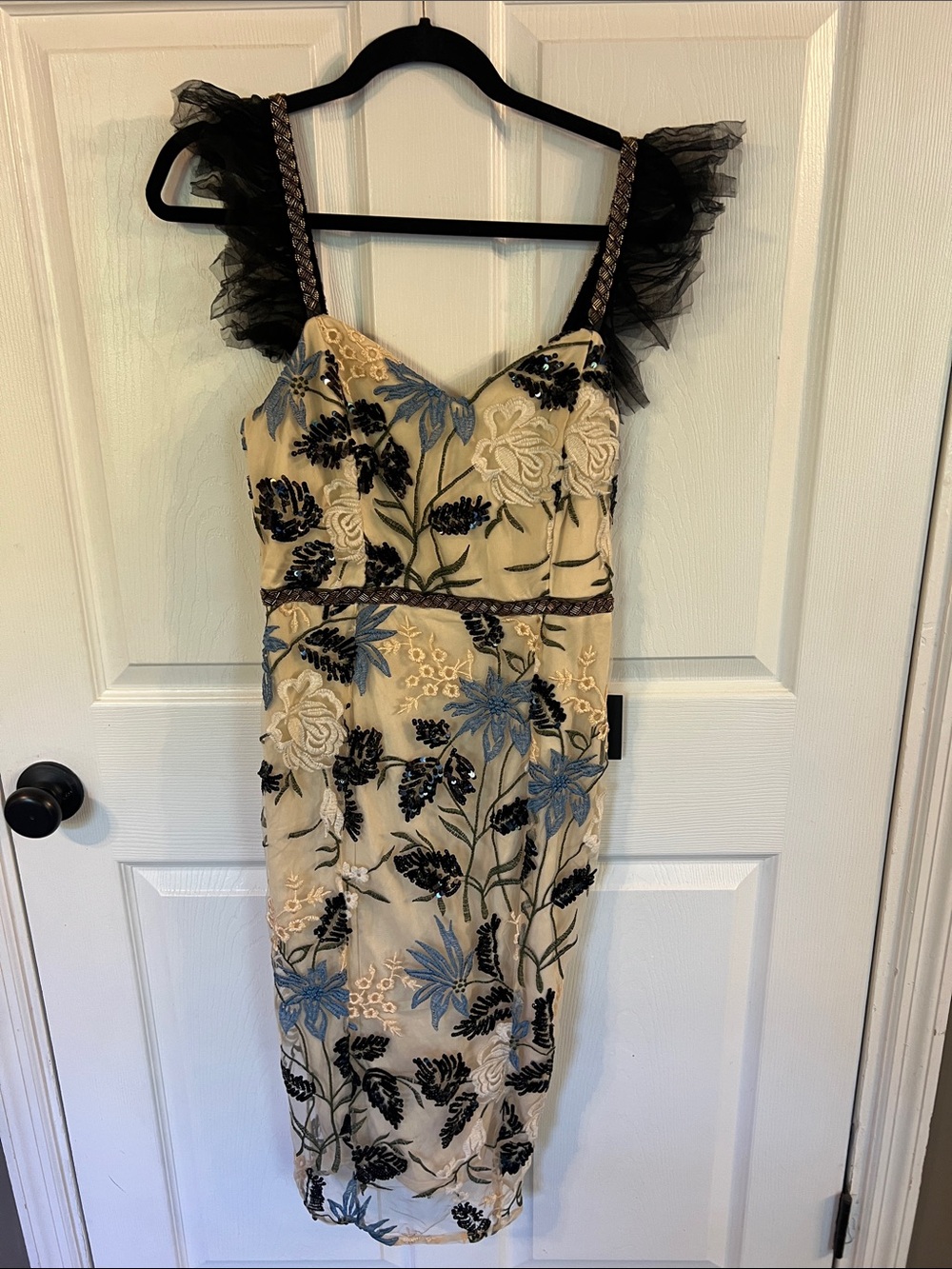 Lulu's Cream Midi Dress with Black & Blue Floral Embroidery - Picture 1 of 3
